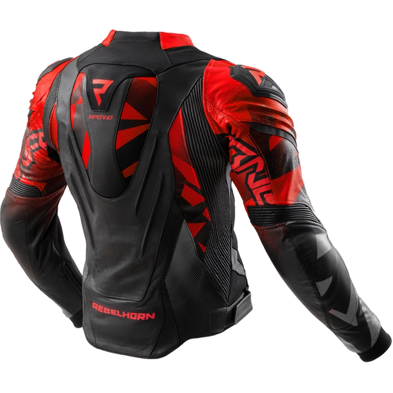 Kožená bunda na motorku Rebelhorn Inferno černo-fluo červená