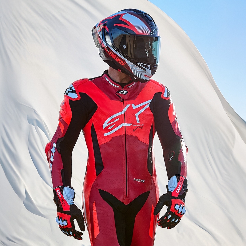 Alpinestars GP Plus V4 Sprint Ολόσωμη δερμάτινη στολή μοτοσικλέτας, συμβατή με τεχνολογία αέρα, Fluo Κόκκινο-Κόκκινο-Λευκό-Μαύρο