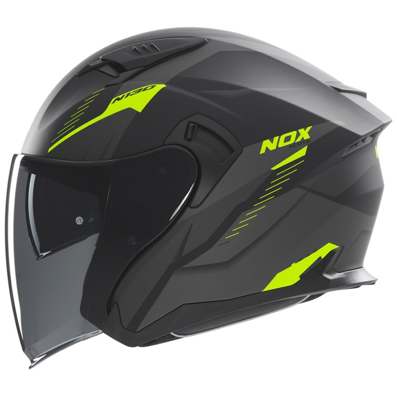 Κράνος μοτοσυκλέτας ανοιχτής όψης NOX N130 Myst ματ μαύρο-fluo κίτρινο