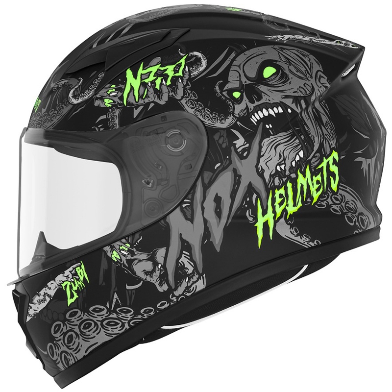 Παιδικό κράνος μοτοσικλέτας full-face NOX N731 ZUMBI ματ μαύρο-πράσινο
