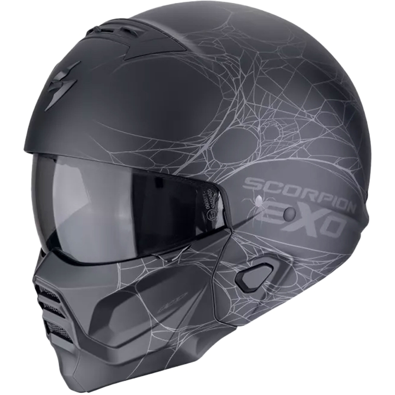 Αρθρωτό κράνος μοτοσικλέτας Scorpion EXO-COMBAT II SPIDERWEB ματ μαύρο-ασημί