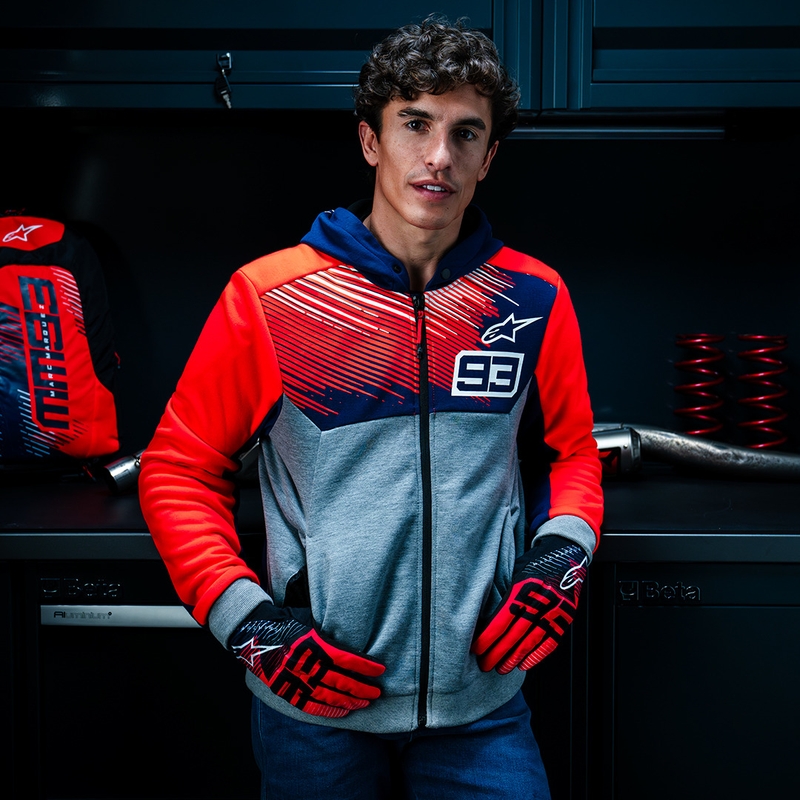 Συλλογή Alpinestars Chrome V2 Sport Hoodie MM93 ανοιχτό γκρι-μπλε-fluo κόκκινο