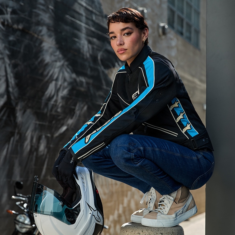 Γυναικείο μπουφάν μοτοσικλέτας Alpinestars STELLA T-DYNO AIR μαύρο-γαλάζιο-μπεζ