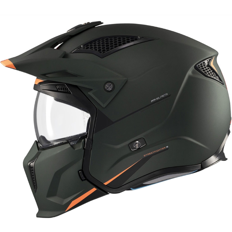 Κράνος ανοιχτού προσώπου με μάσκα MT Streetfighter SV S Solid A6 πράσινο ματ με προσωπίδα ιριδίου