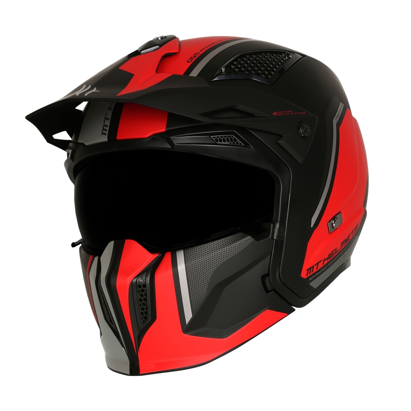 Κράνος ανοιχτού προσώπου με μάσκα MT Streetfighter SV S TWIN C5 μαύρο-κόκκινο με προσωπίδα ιριδίου