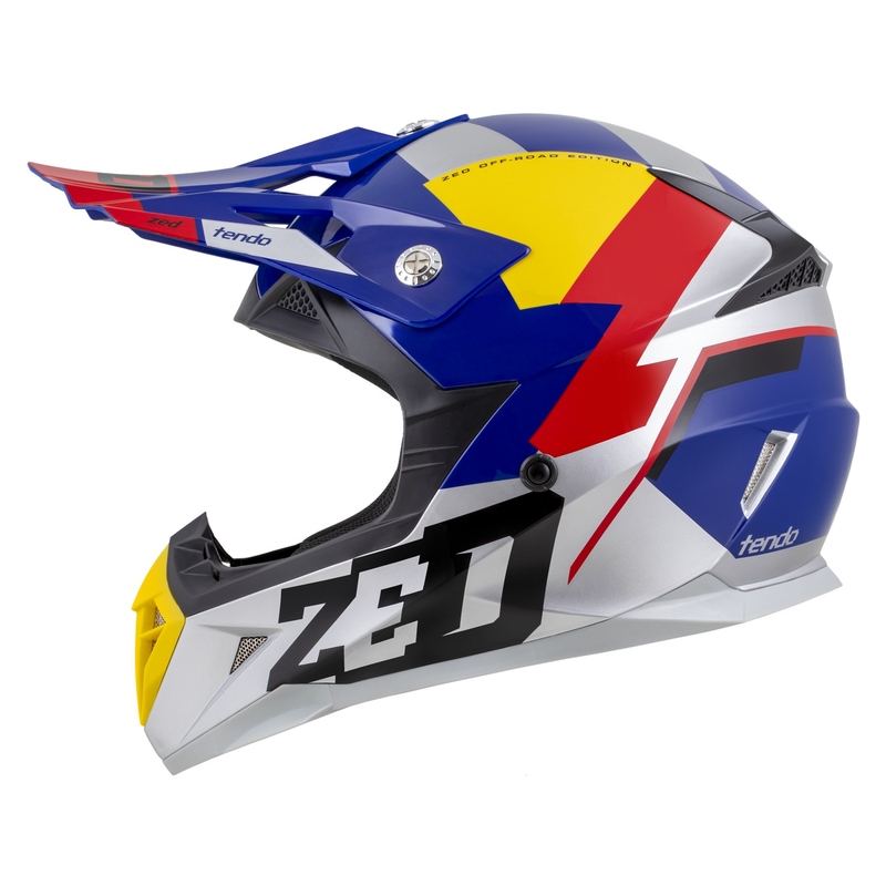 Κράνος Motocross ZED X1.9 Tendo μαργαριτάρι μπλε-κόκκινο-κίτρινο-ασημί