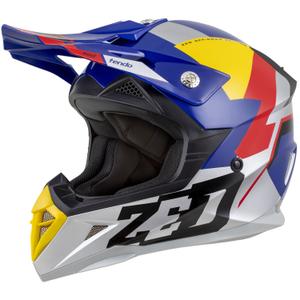 Παιδικό κράνος μοτοκρός ZED X1.9D TENDO μαργαριτάρι μπλε-κόκκινο-κίτρινο-ασημί