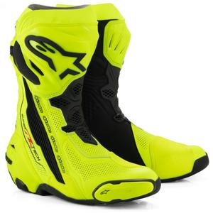 Μπότες μοτοσικλέτας Alpinestars Supertech R με αεριζόμενους αεραγωγούς, φθορίζον κίτρινο-μαύρο