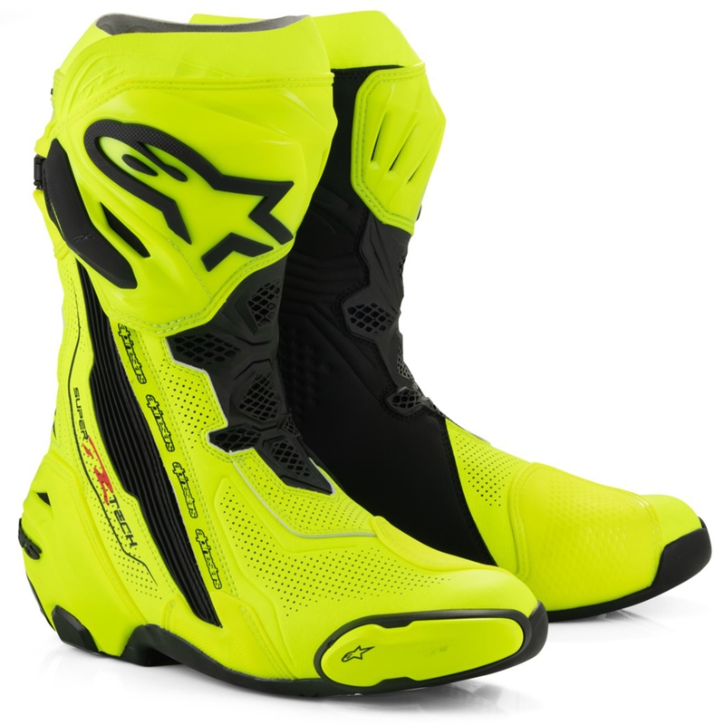 Μπότες μοτοσικλέτας Alpinestars Supertech R με αεριζόμενους αεραγωγούς, φθορίζον κίτρινο-μαύρο