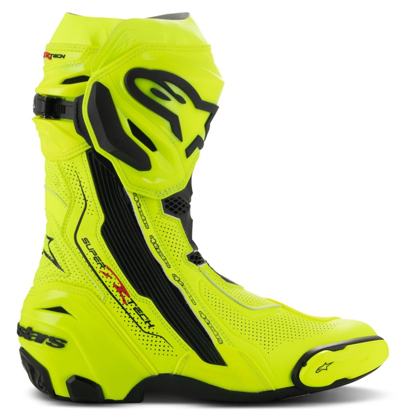 Μπότες μοτοσικλέτας Alpinestars Supertech R με αεριζόμενους αεραγωγούς, φθορίζον κίτρινο-μαύρο