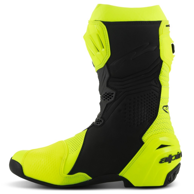 Μπότες μοτοσικλέτας Alpinestars Supertech R με αεριζόμενους αεραγωγούς, φθορίζον κίτρινο-μαύρο