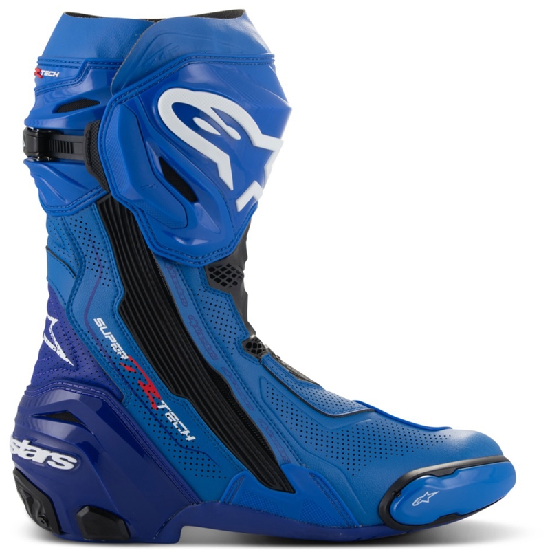 Μπότες μοτοσικλέτας Alpinestars Supertech R με αεριζόμενους αεραγωγούς, μπλε-μαύρες
