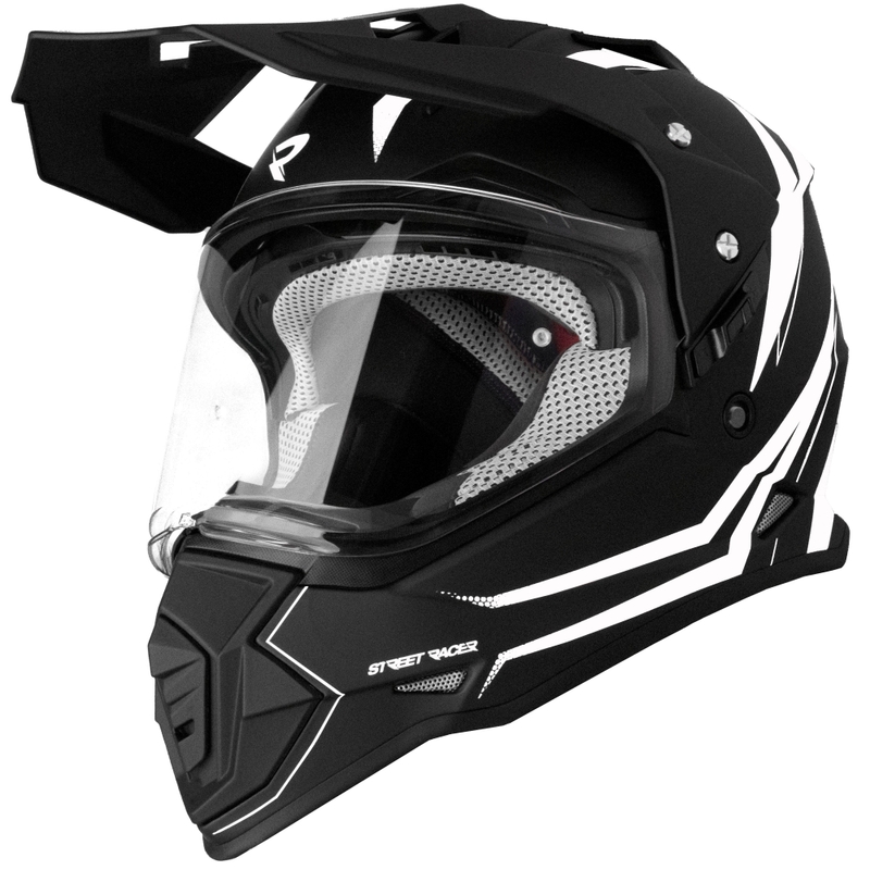 Enduro κράνος μοτοσικλέτας Street Racer Ignite ματ μαύρο και λευκό - II. ποιότητα