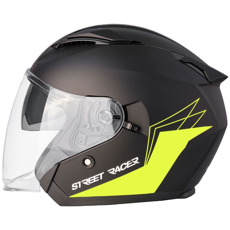Κράνος μοτοσικλέτας ανοιχτού τύπου Street Racer Sonic ματ μαύρο-φθοροκίτρινο - II. ποιότητα