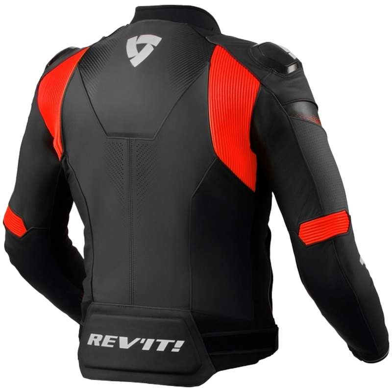 Revit Control μαύρο-φλούο κόκκινο δερμάτινο μπουφάν μοτοσικλέτας