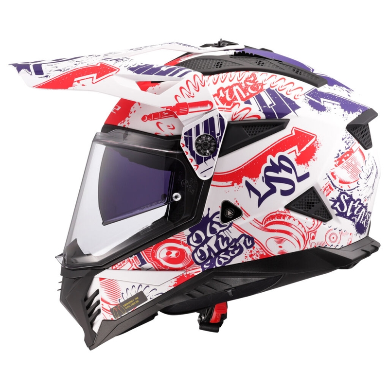 Κράνος μοτοσικλέτας Enduro LS2 MX702 Pioneer II Fantasy λευκό-κόκκινο-μπλε