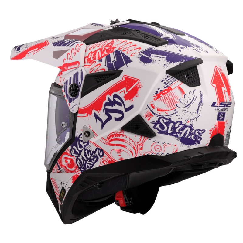 Κράνος μοτοσικλέτας Enduro LS2 MX702 Pioneer II Fantasy λευκό-κόκκινο-μπλε