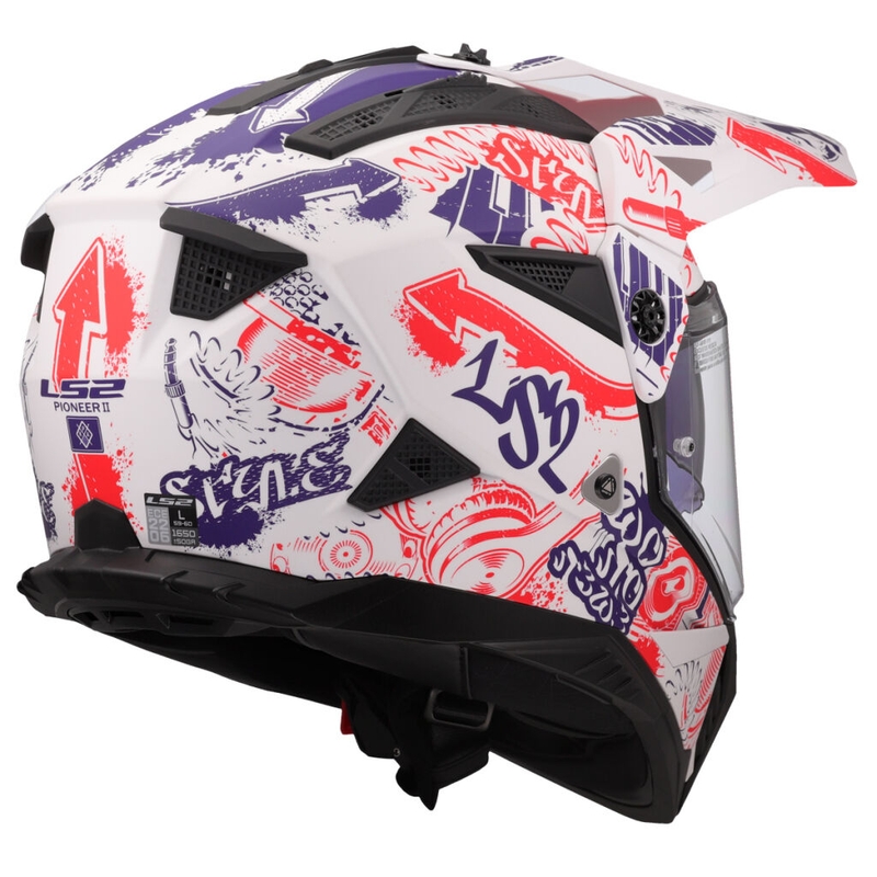 Κράνος μοτοσικλέτας Enduro LS2 MX702 Pioneer II Fantasy λευκό-κόκκινο-μπλε