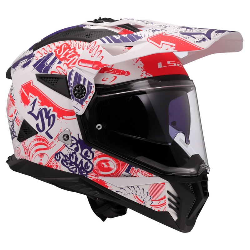 Κράνος μοτοσικλέτας Enduro LS2 MX702 Pioneer II Fantasy λευκό-κόκκινο-μπλε
