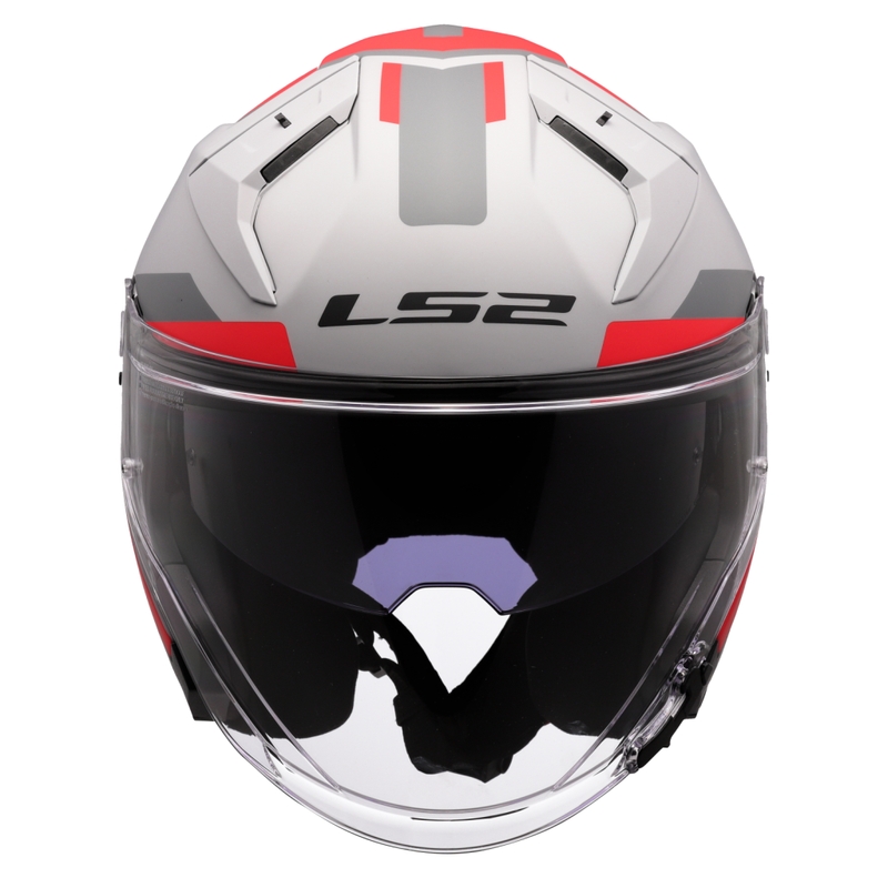 Κράνος μοτοσικλέτας ανοιχτού τύπου LS2 OF603 Infinity II Focus γκρι-κόκκινο