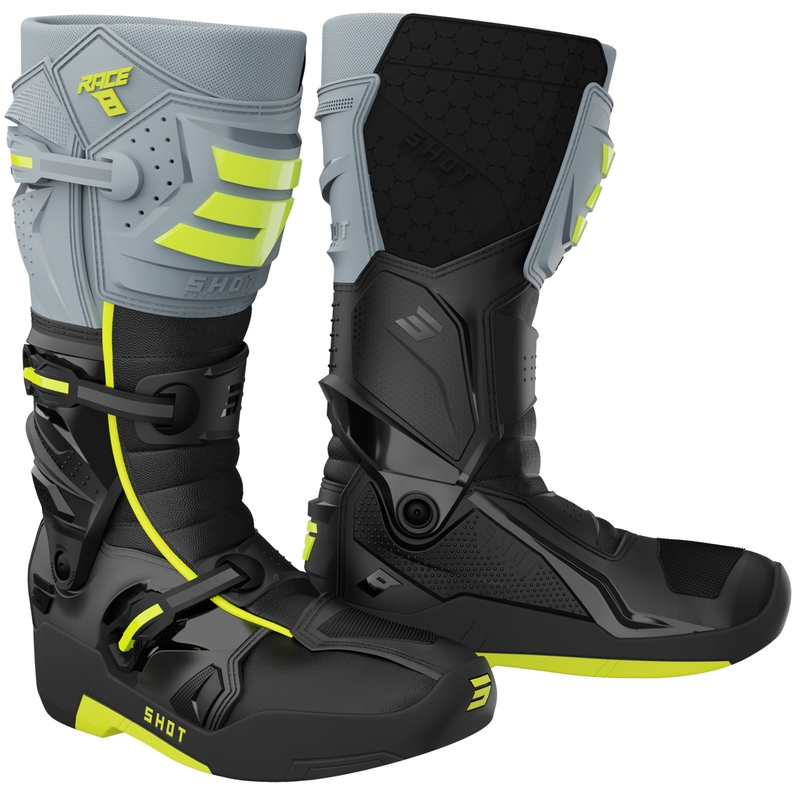 Shot Race 8 μαύρες-γκρι-γκρι-κίτρινες μπότες μοτοσικλέτας