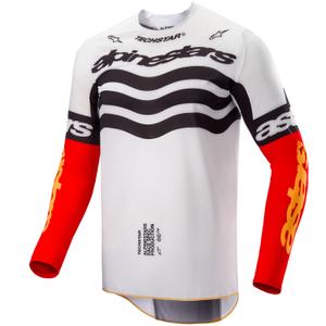 Φανέλα motocross Alpinestars Techstar περιορισμένης έκδοσης, σκούρο μαύρο-άσπρο-φλουορ κόκκινο-πορτοκαλί