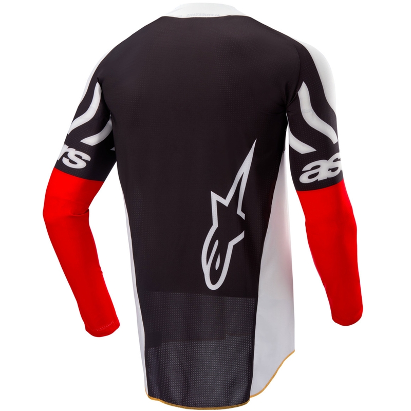 Φανέλα motocross Alpinestars Techstar περιορισμένης έκδοσης, σκούρο μαύρο-άσπρο-φλουορ κόκκινο-πορτοκαλί
