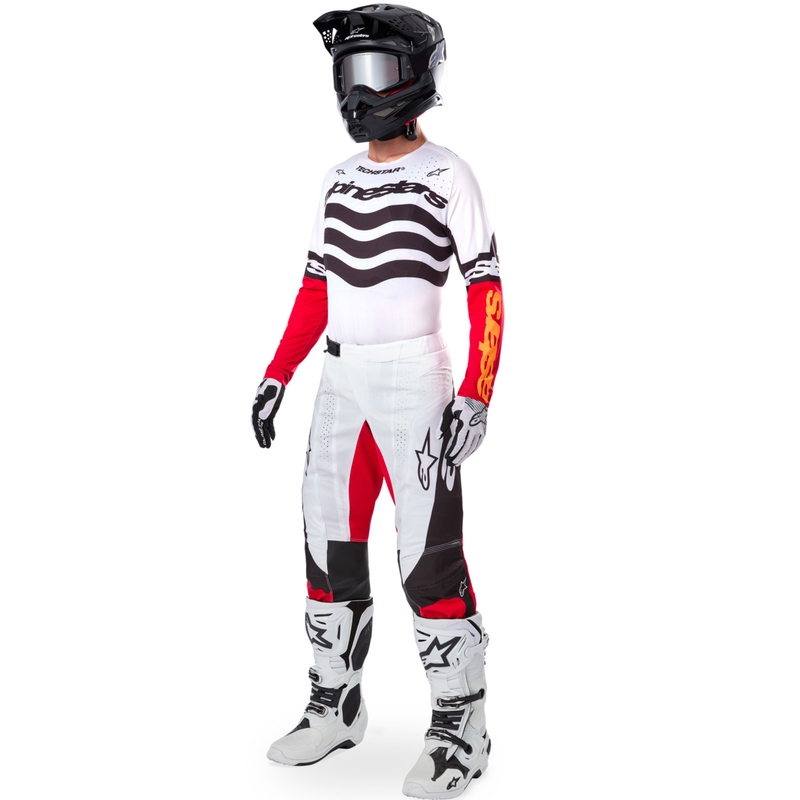 Φανέλα motocross Alpinestars Techstar περιορισμένης έκδοσης, σκούρο μαύρο-άσπρο-φλουορ κόκκινο-πορτοκαλί