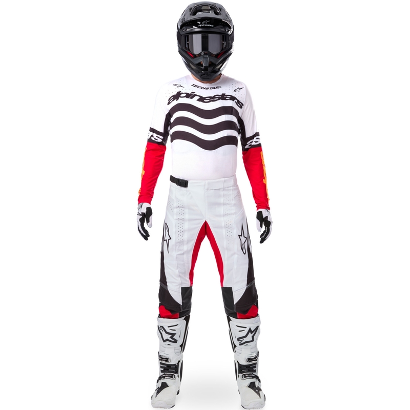 Φανέλα motocross Alpinestars Techstar περιορισμένης έκδοσης, σκούρο μαύρο-άσπρο-φλουορ κόκκινο-πορτοκαλί