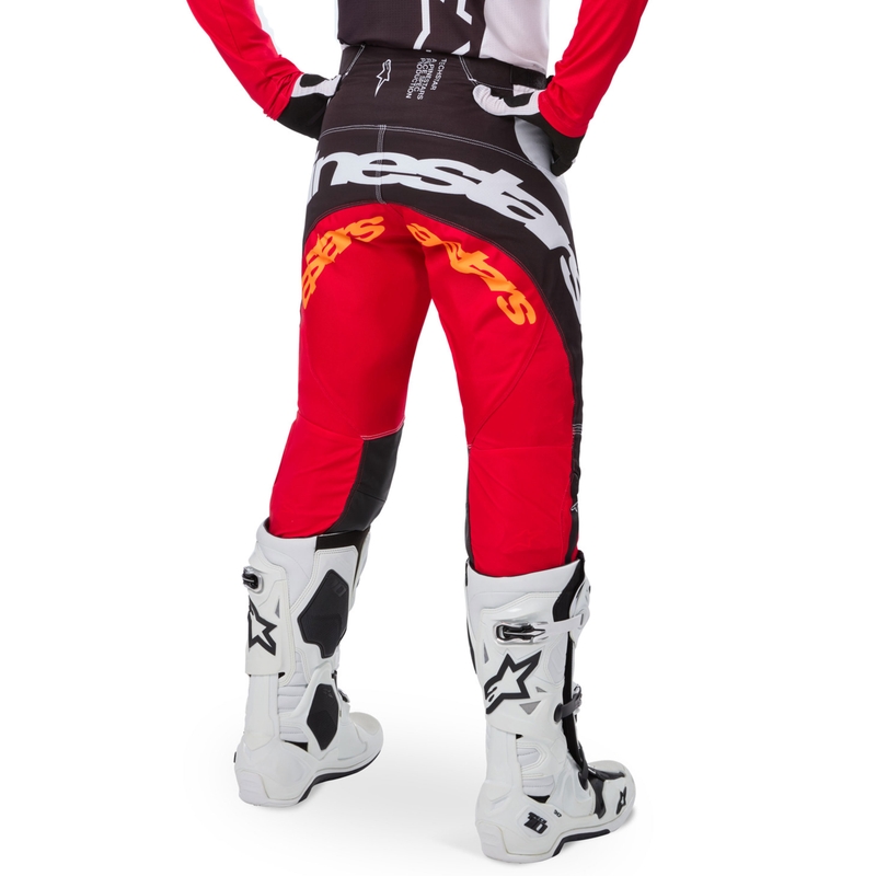 Παντελόνι motocross Alpinestars Techstar περιορισμένης έκδοσης, βαθύ μαύρο-άσπρο-φλουορ κόκκινο-πορτοκαλί