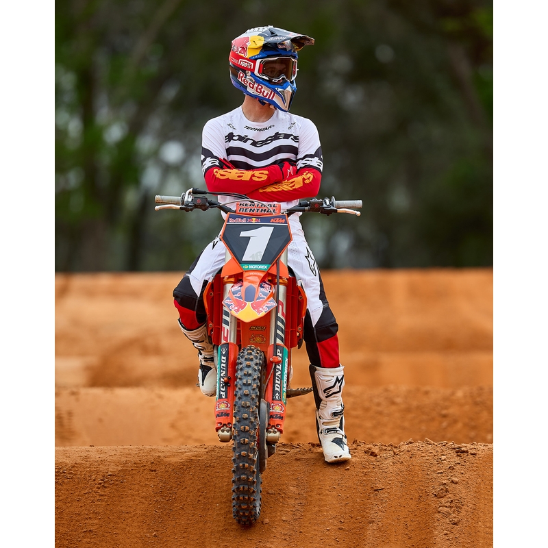 Παντελόνι motocross Alpinestars Techstar περιορισμένης έκδοσης, βαθύ μαύρο-άσπρο-φλουορ κόκκινο-πορτοκαλί