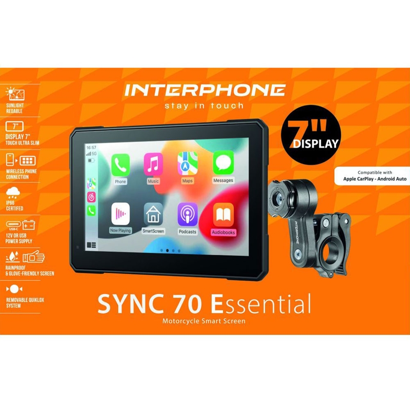Interphone SYNC70 ESSENTIAL Οθόνη Apple CarPlay και Android Auto για μοτοσικλέτες