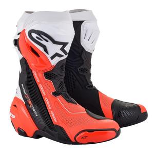 Μπότες μοτοσικλέτας Alpinestars Supertech R με αεριζόμενους αεραγωγούς μαύρο-λευκό-φλουορ κόκκινο - II. ποιότητα