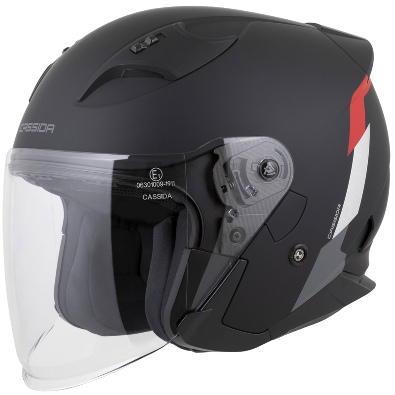 Κράνος μοτοσικλέτας Cassida Reflex 2.0 Safety ανοιχτού τύπου, ματ μαύρο-κόκκινο-γκρι-ανακλαστικό ασημί