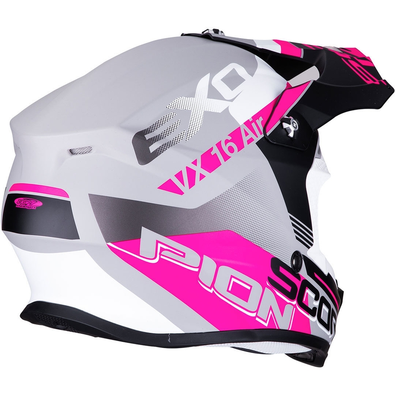 Motokrosová přilba Scorpion VX-16 Air Arhus stříbrno-černo-růžová
