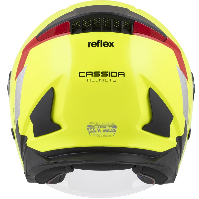 Κράνος μοτοσικλέτας Cassida Reflex 2.0 ανοιχτού τύπου, φθορίζον κίτρινο-κόκκινο-γκρι-ανακλαστικό ασημί