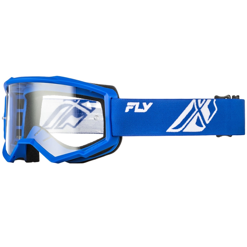 Γυαλιά motocross Fly Racing Focus μπλε-λευκά με διαφανές πλεξιγκλάς