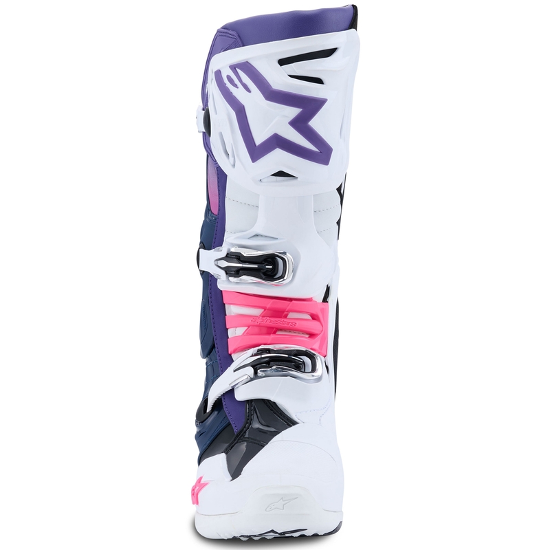 Μπότες μοτοσικλέτας Alpinestars Tech 10 λευκές-μωβ-μπλε-φλουορόζ