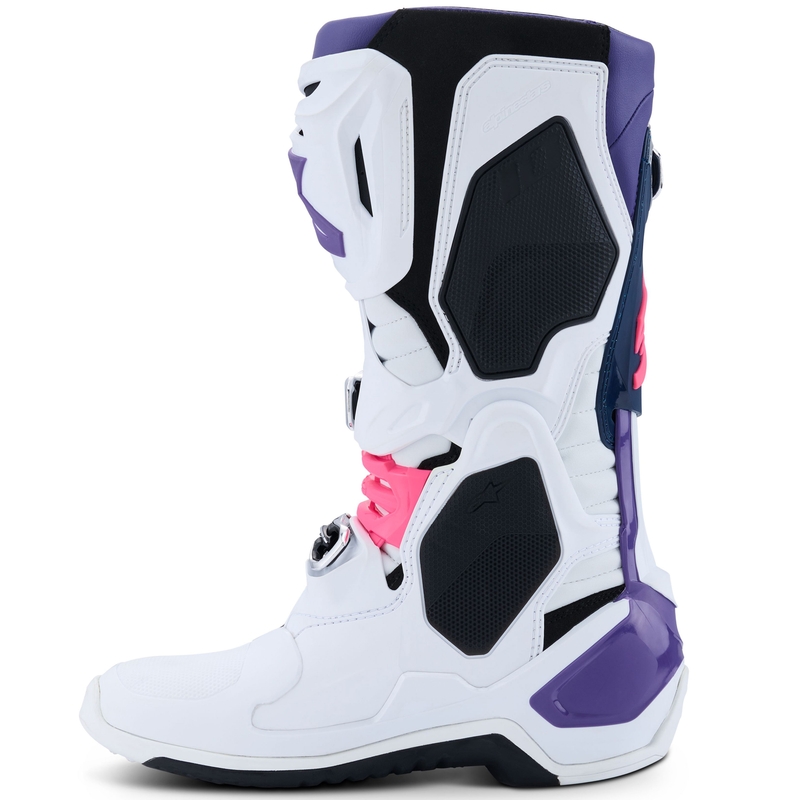 Μπότες μοτοσικλέτας Alpinestars Tech 10 λευκές-μωβ-μπλε-φλουορόζ