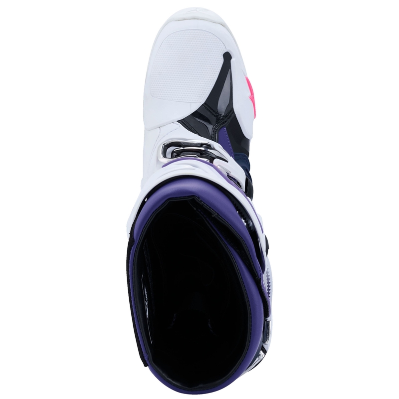 Μπότες μοτοσικλέτας Alpinestars Tech 10 λευκές-μωβ-μπλε-φλουορόζ