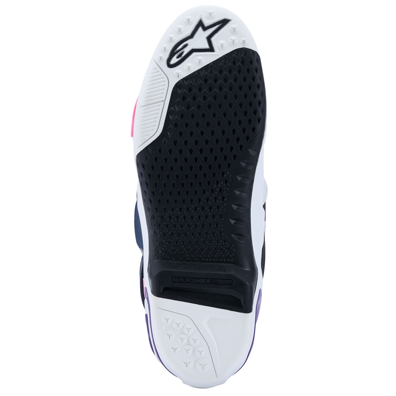 Μπότες μοτοσικλέτας Alpinestars Tech 10 λευκές-μωβ-μπλε-φλουορόζ