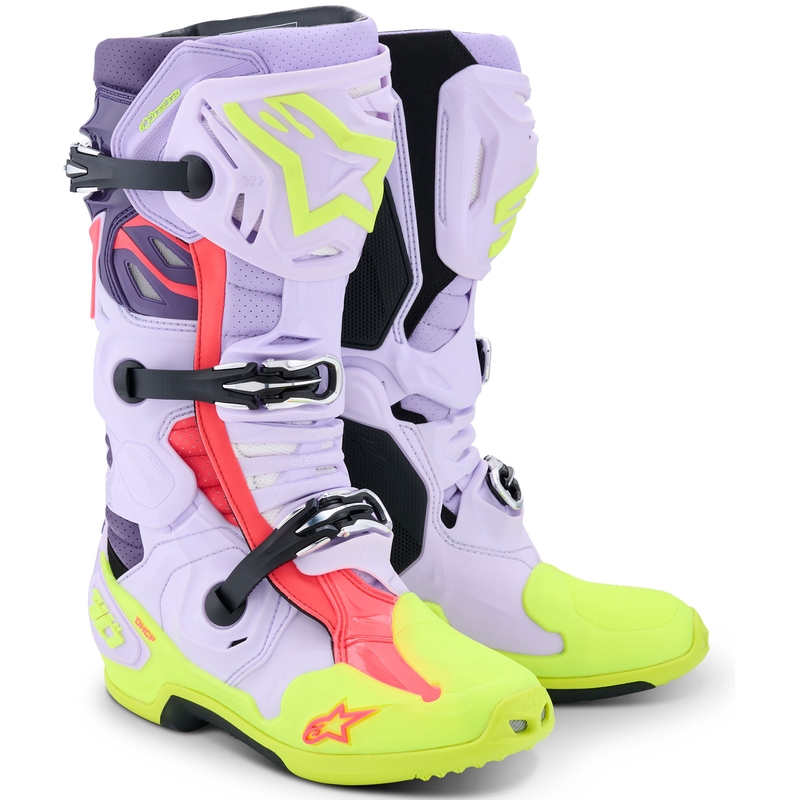 Μπότες Μοτοσικλέτας Alpinestars Tech 10 Supervented Μωβ-Φθορίζον Κίτρινο-Ροζ