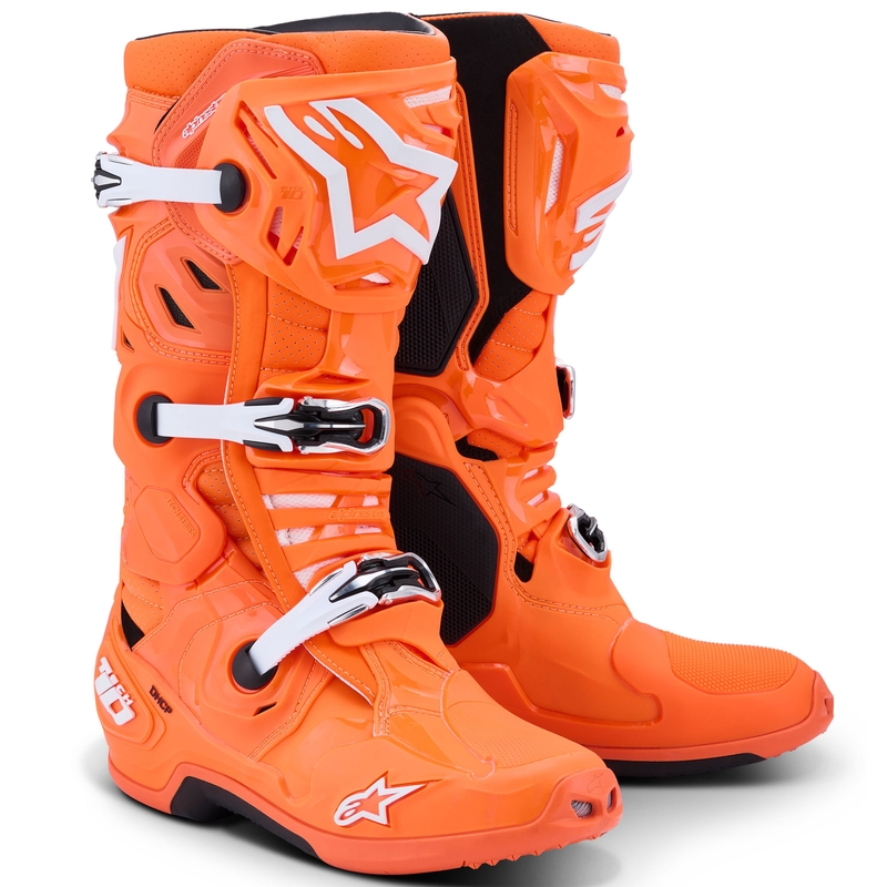Μπότες μοτοσικλέτας Alpinestars Tech 10 Supervented fluorescent πορτοκαλί-μαύρο-λευκό