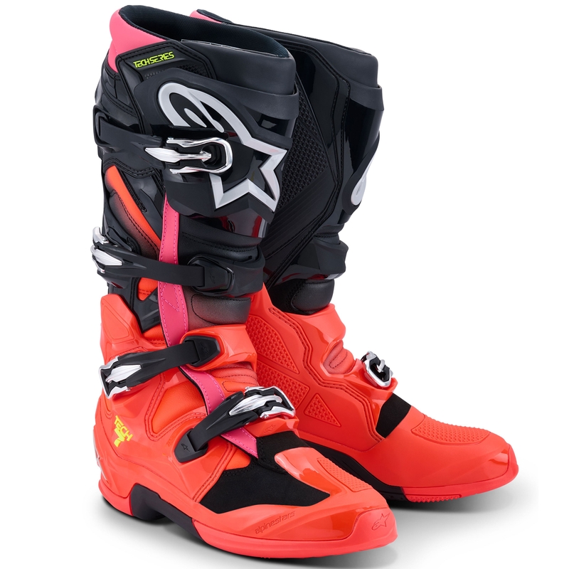 Μπότες μοτοσικλέτας Alpinestars Tech 7 μαύρες-φλουορ κόκκινο-φλουορ ροζ