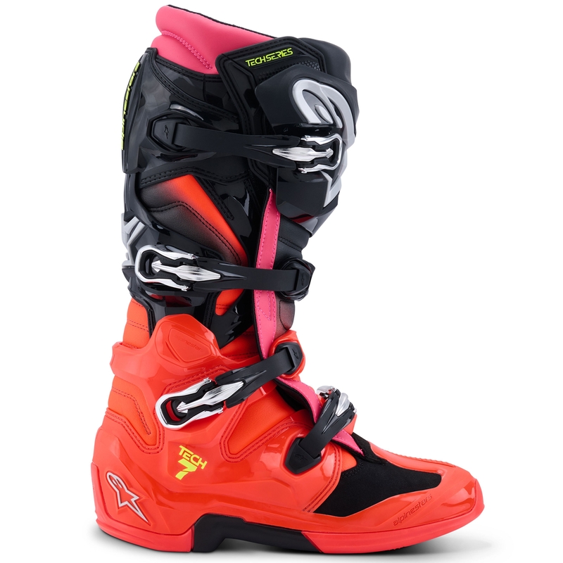 Μπότες μοτοσικλέτας Alpinestars Tech 7 μαύρες-φλουορ κόκκινο-φλουορ ροζ