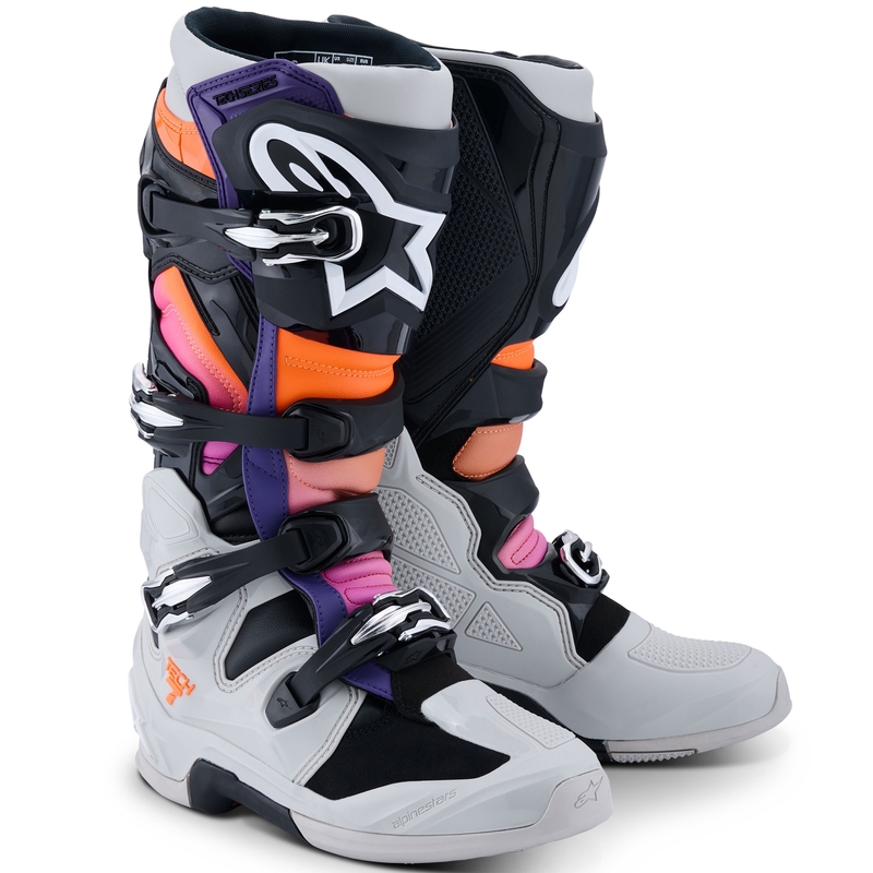Μπότες μοτοσικλέτας Alpinestars Tech 7 μαύρο-ανοιχτό γκρι-φλουό πορτοκαλί-ντεγκραντέ