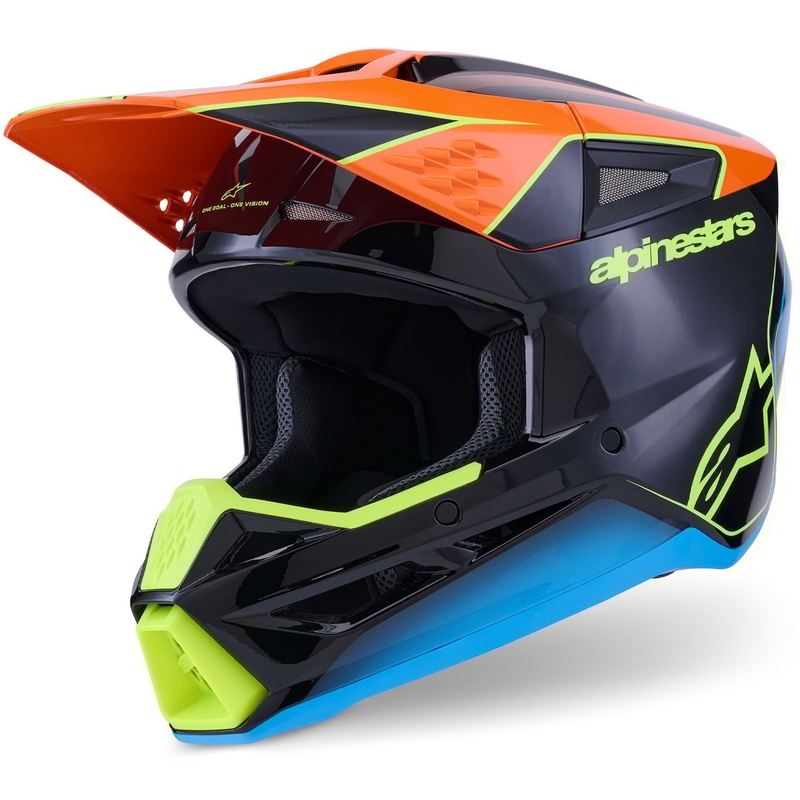 Κράνος motocross Alpinestars S-M3 Fray μαύρο-φλουορ πορτοκαλί-φλουορ κίτρινο-τυρκουάζ