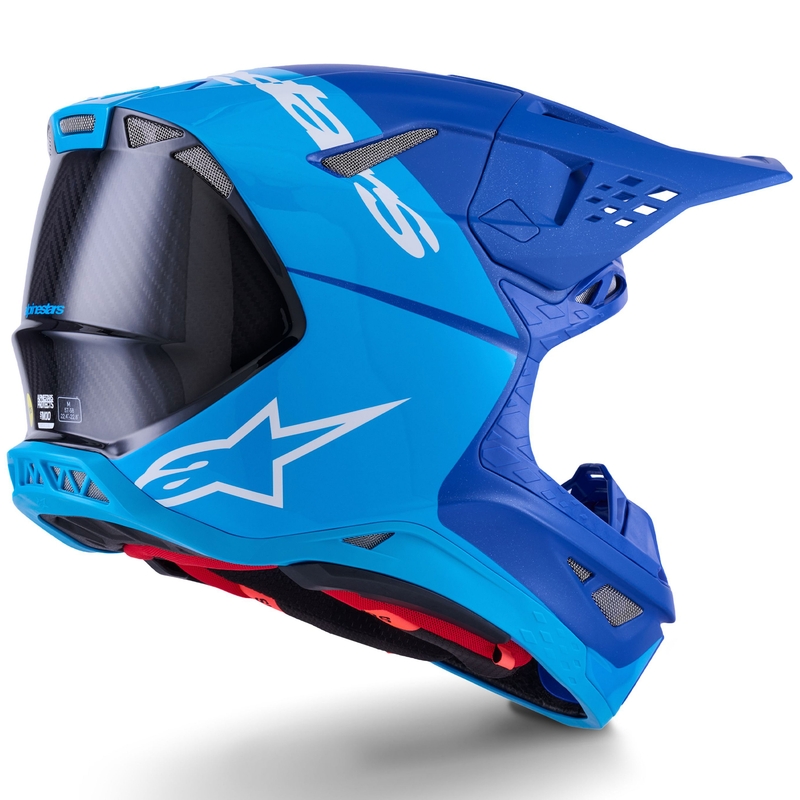 Κράνος motocross Alpinestars Supertech S-M10 Flood μπλε περλέ-ανοιχτό μπλε-μαύρο-ανθρακονήματα-ματ-γυαλιστερό