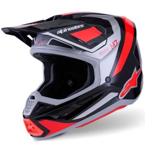 Κράνος motocross Alpinestars SM7 Rise μαύρο-ασημί-φλουορ κόκκινο