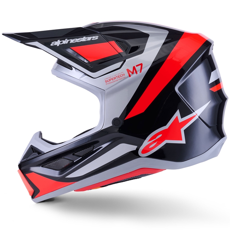 Κράνος motocross Alpinestars SM7 Rise μαύρο-ασημί-φλουορ κόκκινο